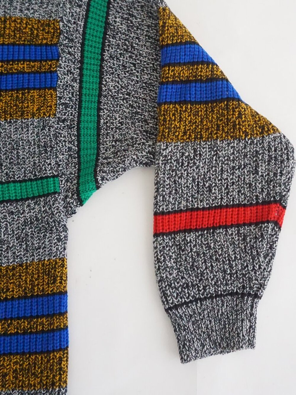 Vintage Gianni Grey Multicolor Striped Colourblock Chunky Knit Sweater 22/24 - Picture 4 of 10